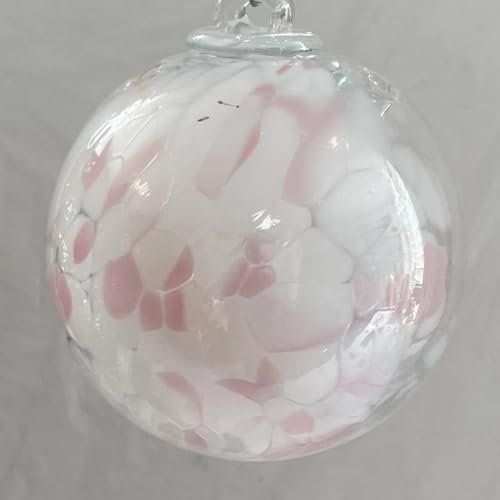 Kugel zum hängen mit Innenleben Bunte Glaskugel Ornament rosa weiß klar Fensterdekoration mundgeblasenes Kristallglas Durchmesser ca. 15 cm