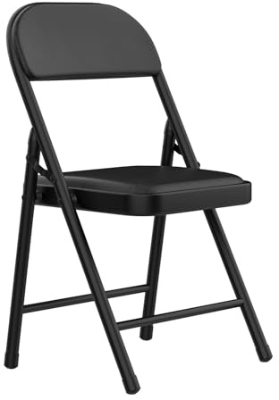 PIPIPOXER PU Klappstuhl 1er Set Klappstühle Starker Metallrahmen Campingstuhl Faltbarer Stuhl Bürostuhl Platzsparender Schreibtischstuhl für Home Office, Gästezimmer, Konferenzraum, Schwarz