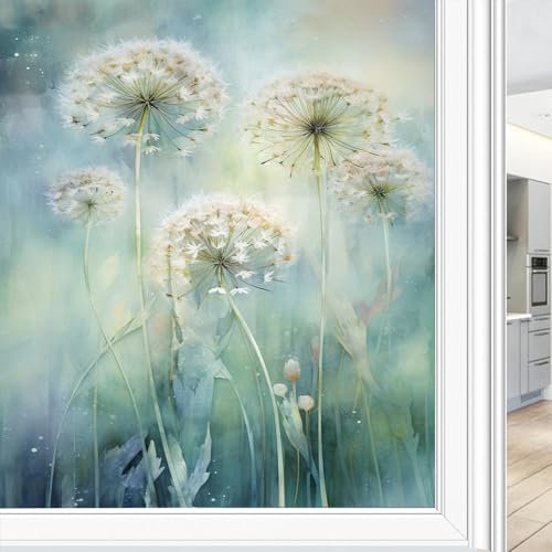 Aquarell Pusteblume Sichtschutz Fensterfolie Vintage Wildweiße Pflanze Statisch haftende Fensterfolie Home Fenster Glas dekorative Türabdeckung Sonne blockierend 45 x 60 cm