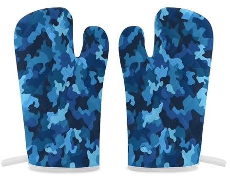 Thermal Gloves, Blue Camo Print Heat Resistant Gloves Oven Mitts Kitchen Gloves Cooking Gloves Microwave Gloves