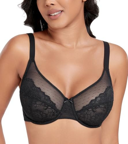 DotVol Women's Unpadded Sexy Lace Full Coverage Underwire Minimizer Everyday Bra(Black, 38D)