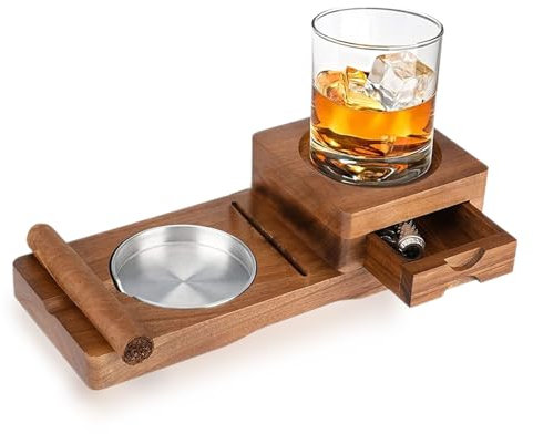 Osuter Zigarrenaschenbecher und Whiskey Untersetzer mit abnehmbarem Aschenbecher und Schublade für Männer, Zigarren Zubehör