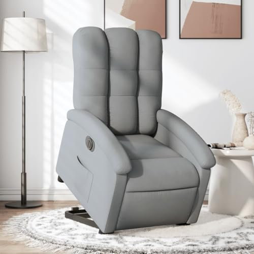 KOIECETA Relaxsessel Elektrisch Verstellbar Sessel mit Aufstehhilfe Fernsehsessel Aufstehsessel mit Liegefunktion Liegesessel Ruhesessel Polstersessel Hellgrau Stoff