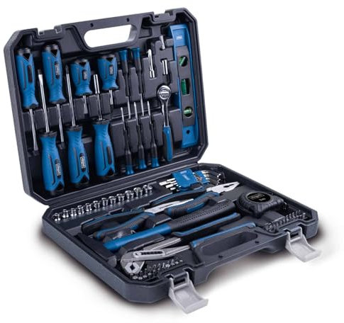 Scheppach Werkzeugkoffer TB90 gefüllt | 88-teiliges Werkzeug-Set | stabiler Transportkoffer | Biteinsätze & Schraubendreher aus hochwertigem Chrom-Vanadium-Stahl | inkl. Hammer, Zangen und vieles mehr