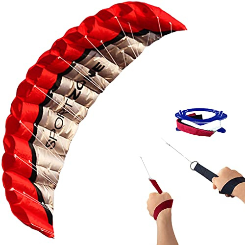 Touch the sky 100in Cerf-Volant Parachute Souple à Double Ligne pour Enfant et Adulte, avec Bracelet, Facile à Voler, Conception de Structure Unique, Adaptés Personnes avancées et Aassionnés. (Rouge)