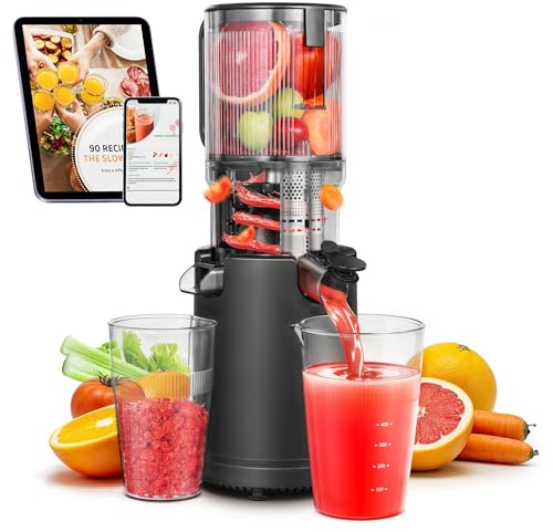 Slow Cold Press Juicer Machine: Electric Masticating Juicer Extractor Easy Clean - Whole Fruit Vegetable Juice Maker - Cold Pressed Slow Blender Juicer with Wide Large Chute Mouth