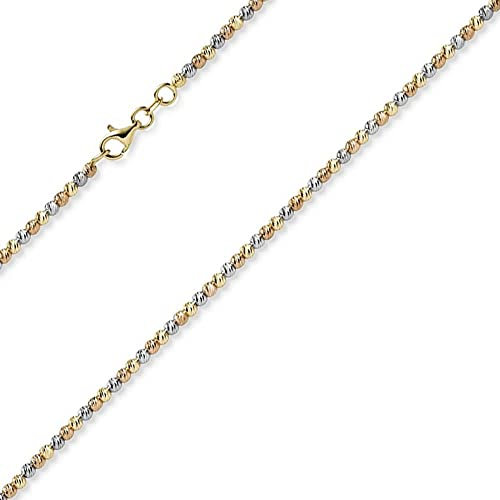 2,2mm Kugelkette Halskette aus 585 Gold gelb/rot/weiß tricolor diamantiert 50cm