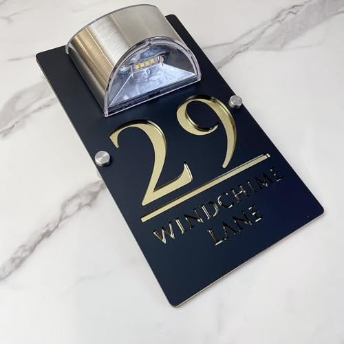 Personalizzato Solar-Powered LED Door Number Sign, Modern Laser-Cut 3D Address Plaque, Waterproof Outdoor Address Sign for Homes, Apartments, Hotels (nero gold)