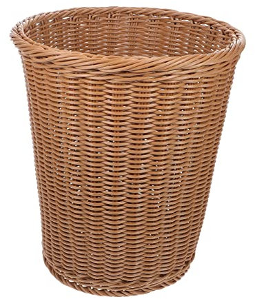 TEMPNAP Rust-resistant Iron Rubbish Container Woven Waste Basket Rattan Effect Trash Bin Reinforced Handwoven Round Open-top Trash Can for Office Home Bedroom Use
