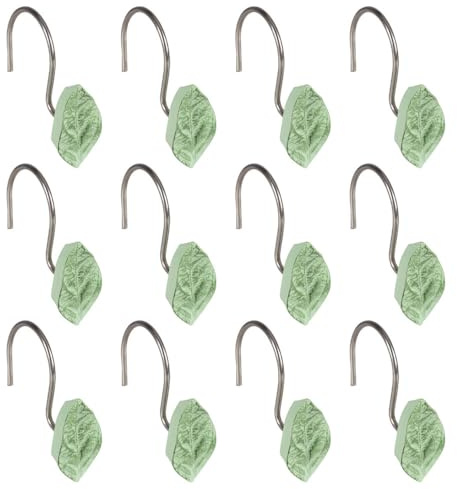 12 Pezzi Anelli per Tende da Doccia, Ganci per Tenda a Forma di Foglie Primaverili, Decorativi Gancio Anello per Tendine per Finestre, Bagno