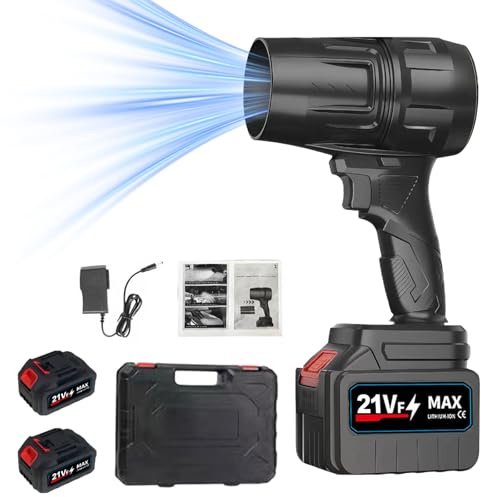 Handheld Blower Dryer, Electric Air Duster Rechargeable with 2 Batteries & Charger, Adjustable Turbo Car Jet Blower, Portable Compressed Air Duster for Home Cleaning Outdoor, Dust, Leaves, Snow