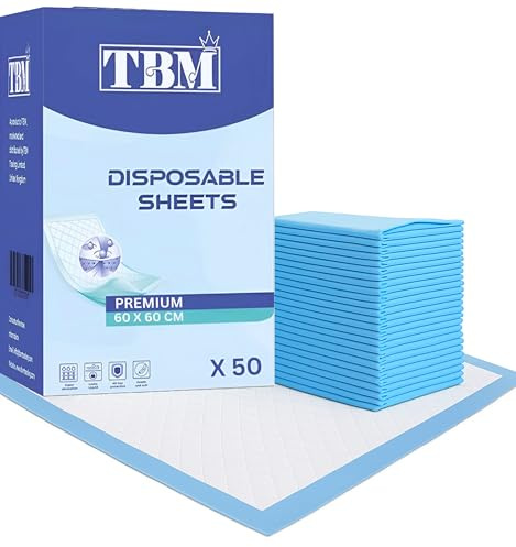 Lot de 50 alèses jetables pour incontinence, alèses de lit, protège-matelas, protection contre l'incontinence, draps de lit imperméables pour chaque personne | 60 x 60 cm