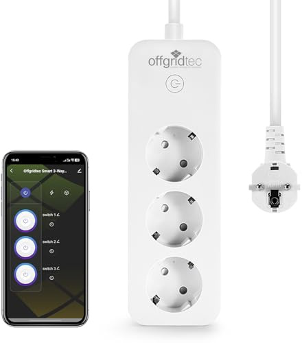 Offgridtec, Smart WiFi-uttag med 3 uttag, styrd via Smart Life/Tuya appstyrd realtid, energiövervakning i realtid, timer och scener, kompatibel med Alexa/Google Home, 16A/3680W, kabel: