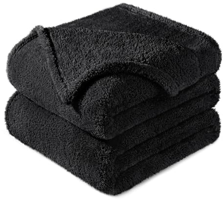 Exclusivo Mezcla Kuscheldecke Flauschig Fleecedecke Tagedecke 220x240 cm | Fleece Decke für Sofa und Bett, Kuschelige Wohndecke als Bettüberwurf, Plüschdecke für alle Jahreszeiten, Schwarz
