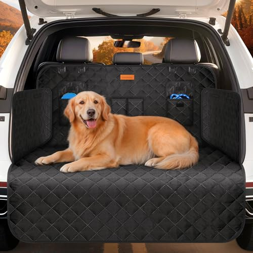Looxmeer Protezione Bagagliaio Auto per Cani, Telo Auto per Cani con Tasca, Protezione Laterale e Paraurti, Impermeabile Antistrappo Antiscivolo, Universale per Auto, SUV, 180 x 102 cm, Nero