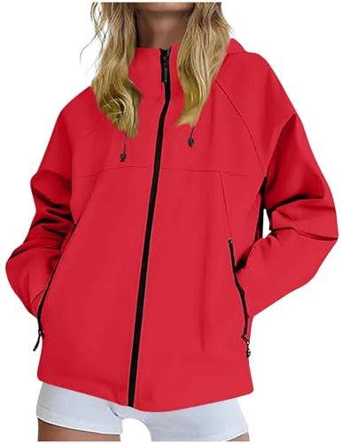 KOG Regenjacke Damen Wasserdicht Übergangsjacke Herbst Herbstjacke Motorrad Jacke Einfarbige Oberteil Frauen Regenmantel Elegante Steppjacke Lose Sport Jacke Bomberjacke Casual Sportjacke Laufjacke