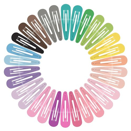Cheynn 30 Stück Große Haarspangen Mädchen, Bunt Snap Haarspange 7cm Lange Haarklammern Damen Metall Haarclips Einfache Haare Snap Clips Rutschfest Haarschmuck für Kinder Frauen