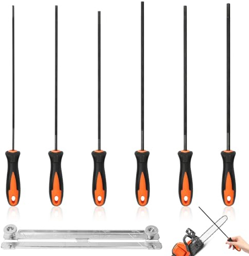 6 Stück Feile für Kettensäge Pferd Feile Kettensäge 3.2 mm 4.0 mm 4.5 mm 4.8 mm 5.2 mm 5.5 mm Kettensägefeile Feilenset Werkstattfeilen Hochwertiges Metallfeilen Set Geeignet für Heimwerker und Profis