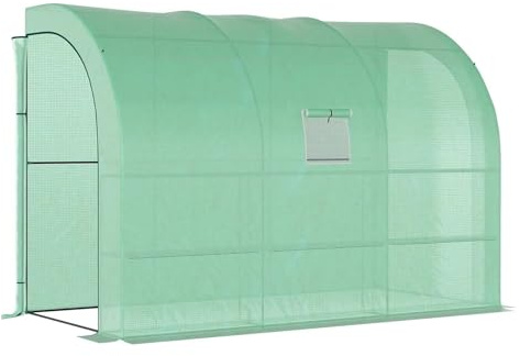 Invernadero adosado a la Pared con Puertas y Ventanas, Invernadero for Exteriores con 3 Niveles y 6 estantes con Alambre, 300 L x 150 W x 213 Hcm