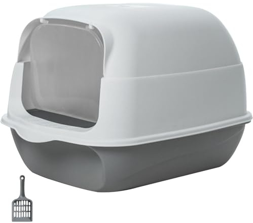 Caja de Arena para Gatos con Capucha Gris, Caja Cubierta con Tapa extraíble, Pala para Arena, Inodoro para Gatos Cubierto antisalpicaduras