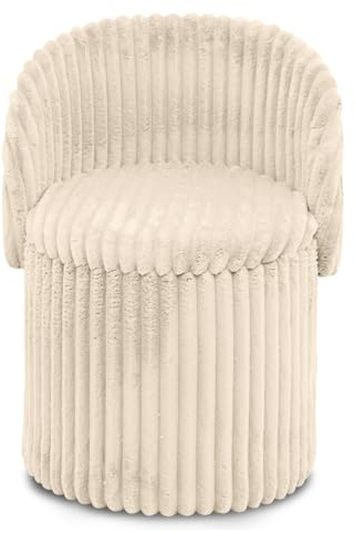 GC GAVENO CAVAILIA Ribbed Round Ottoman Storage Box With Lid, Cream | Removable Lid | Fleece Foldable Stool Storage Bench Chair Foot Rest | Vanity Stool Footstools For Living Room, Bedroom
