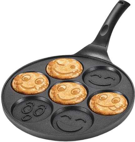HADTILHXW Smiley Face Pancake Pan 100% Non-Stick Griddle Pancake Maker with 7 Faces for Breakfast Magic JT196