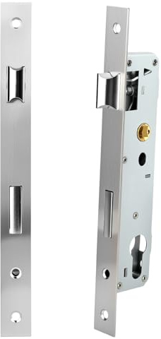 2 stycken fästlås, lås 85 mm x 25 mm silver rostfritt stål enkel punkt dörrlås, rostfritt stål dörrlås, trädgårdsgrind rumsdörr, metalldörrar, låsinsats för vänster/höger