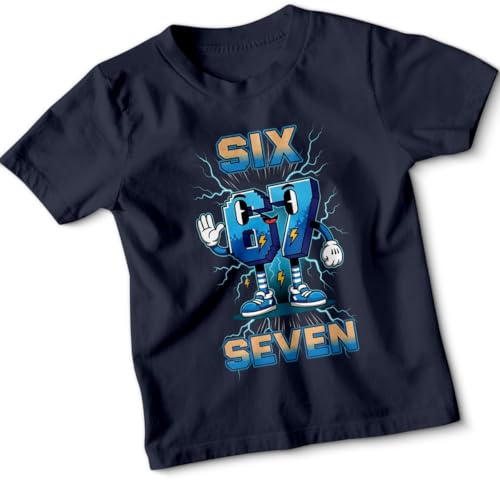 Kids Meme 67 Six Seven 6 7 T-Shirt Funny Number with Joke Print Kids T Shirt Funny Novelty National Numeracy Day Boys Girls Tee #2 7-8 Years Navy Blue