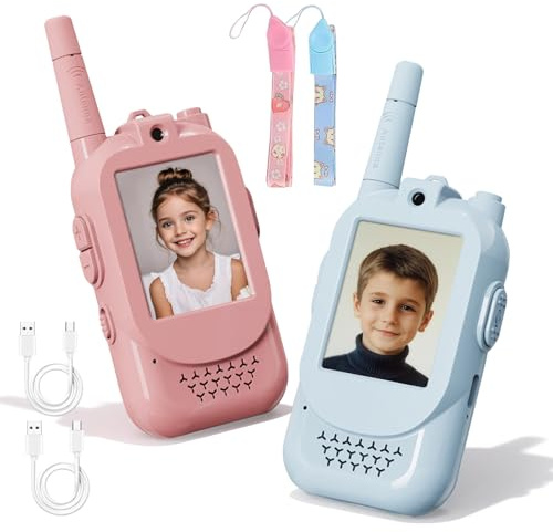 Set di 2 walkie talkie bambini ricaricabili con funzione di modifica della voce, portata di comunicazione 150-500 metri, adatti a bambini dai 3 ai 12 anni, un'idea regalo creativa per Natale