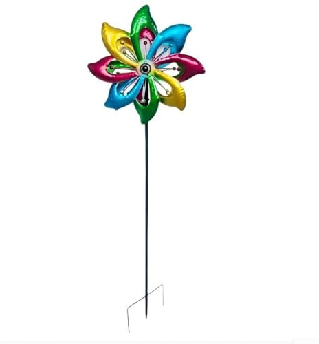 Mulino a vento da giardino in metallo, altezza 82 cm, decorazione colorata per esterni con lame rotanti, artigianato rustico in ferro per prato, patio, cortile