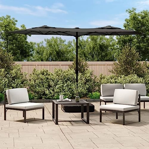 Ziaphsol Doppel-Sonnenschirm mit LED-Leuchten, Anthrazit 316x145 cm, UV-beständiger Gartenschirm mit Kurbelmechanismus und stabilem Ständer für Terrasse, Garten, Pool