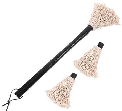 Hemobllo Brosse à Barbecue Grosse Taille Manche en Bois de Caoutchouc, 1 Pinceau à Huile 2 Têtes de Rechange, Balai à Badigeonner Sauces pour Griller, Rôtir et Cuisson au Style Aléatoire