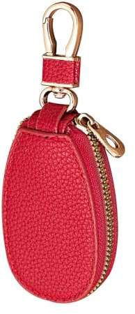Étui Porte-Clés en Cuir PU,Étui de protection universel en pour clé de voiture avec Crochet Métallique,Rouge Pochette Zippée Multifonction pour Clés de Voiture