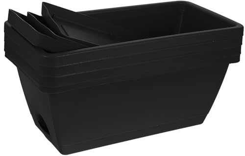 iplusmile Set 4pezzi Vasi per Piante da Esterno Rettangolari in Plastico Nero con Vassoi Integrati Riutilizzabili per Balconi e Finestre con Piante Grasse e Cactus