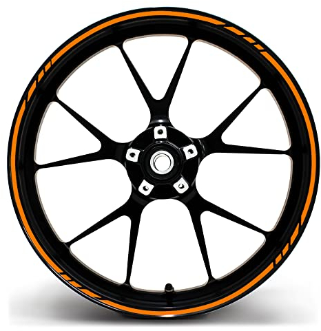 Felgenrandaufkleber GP-Design 16 Teilig Komplett-Set -Finest Folia passend für 17 Zoll & 16 18 19 Felgen Motorrad Auto Fahrrad MR001 (Neon Orange)