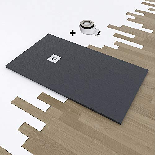PLATO DUCHA RESINA CARGA MINERAL EFECTO PIZARRA 80X120, GRAFITO RAL 7015