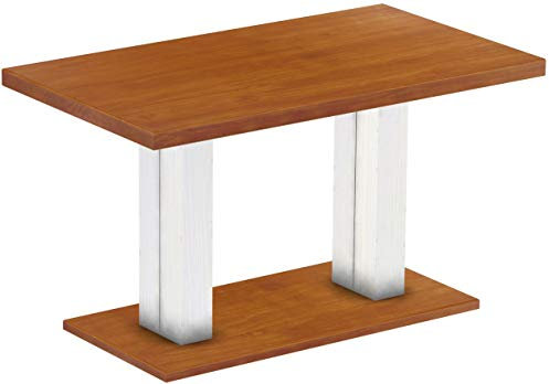 B.R.A.S.I.L.-Möbel Brasilmöbel Säulentisch Rio UNO 140x80 cm Kirschbaum Weiß Tisch Esstisch Pinie Massivholz Esszimmertisch Holz Küchentisch Echtholz Größe und Farbe wählbar