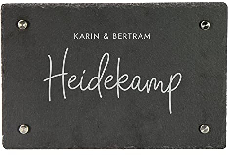 LAUBLUST Türschild Schiefer Personalisiert - Reihe: Niers - Haustürschild mit Name - 3 Größen, 4 Edelstahl Wandhalter