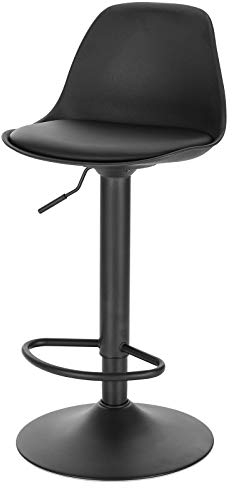 EUGAD Barhocker, für Bar Küchen & Esszimmer, 360° drehbarer höhenverstellbar, Barstuhl mit Rückenlehne Fußstütze, aus PU, Schwarz