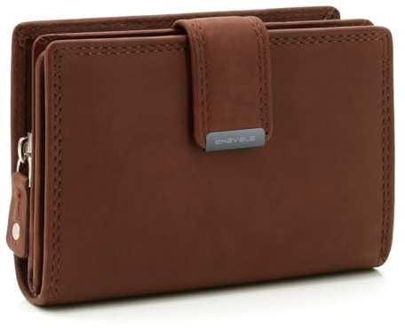 ekavale Damen Geldbörse aus weichem Leder mit RFID-Schutz - Damen-Portemonnaie (Braun)