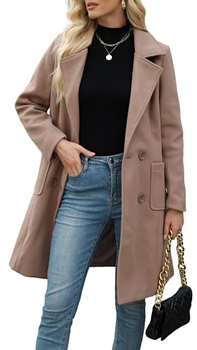 Bankeng Women Winter Wool Blend Camel Mid-Long Coat Notch Double-Breasted Lapel Jacket Outwear (Small, Camel)