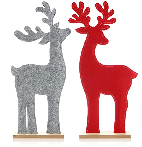 com-four® 2x supporto decorativo per Natale - renna in feltro per stare in piedi - supporto natalizio per decorare e regalare (Renna - grigio rosso)