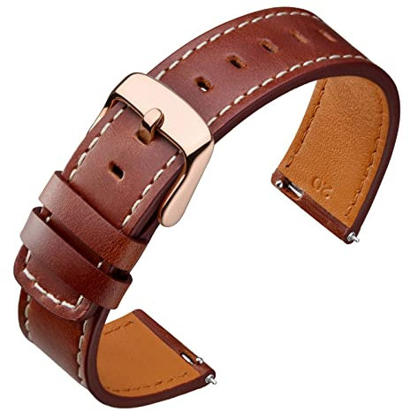 ANNEFIT Leder Uhrenarmband 20mm mit Edelstahl Roségold Schnalle, Schnellverschluss Ersatzarmband für Herren Damen (Rotbraun)