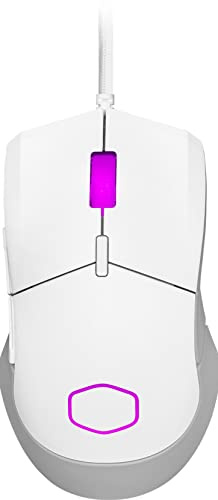 Cooler Master MM310 RGB Souris Gaming Filaire Ultra Légère 50g, NVIDIA Reflex, Capteur Optique 12000 DPI, 5 Boutons Programmables, Patins en PTFE Lisses, MasterPlus+ (PC), Forme Symétrique - Blanc