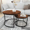HOMERECOMMEND Round Nesting Coffee Table Modern Nesting Side Set of 2 End Table for Living Room,Round Wooden Accent Coffee Table with Solid Powder-Coated Metal Frame, Rustic Brown/Black