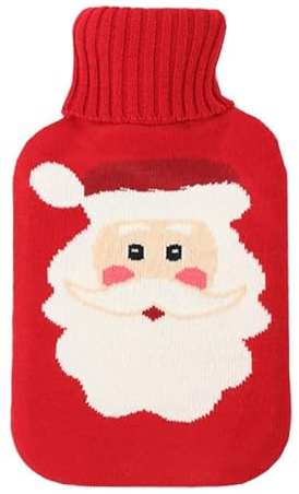 CHUANGOU Noël Bouillote à Eau Chaude Bouillotte avec Housse Grande Capacité de Couverture 1L Luxe Doux Fourrure Garder au Chaud pour Enfants Femmes Hommes Père Noël