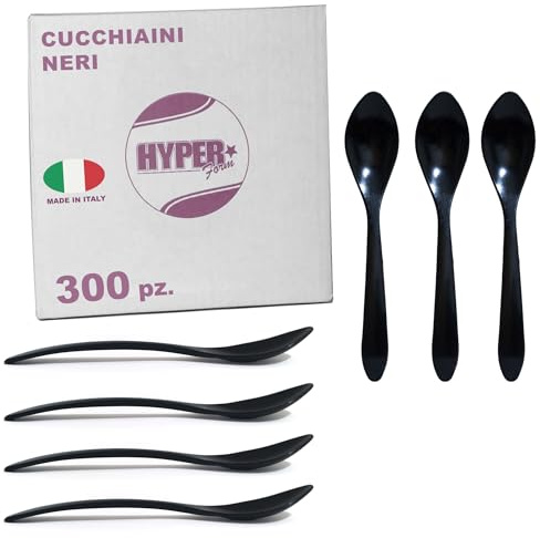 HYPER form -Cucchiaini in Plastica Nera, Riutilizzabili Confezione da 1 KG (circa 300 pezzi)