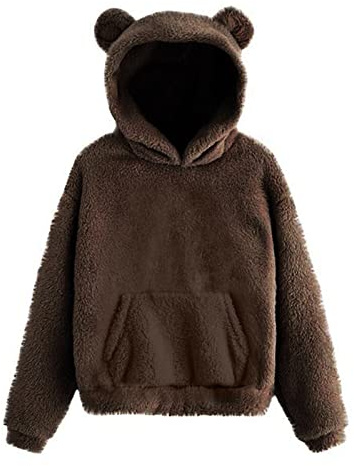 Ansenesna Damen Hoodie Mit Ohren Teddyfleece Pullover Flauschig Warm Kapuze Elegant Pullover Frauen Plüsch Fleece Einfarbig Pulli
