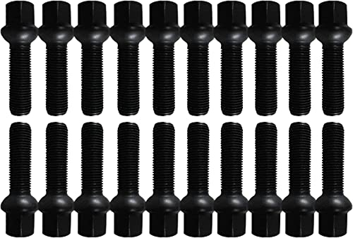 20 bulloni ruota collare sferico nero M14 x 1,5 27mm R13 compatibile con Audi, VW, Seat, Skoda