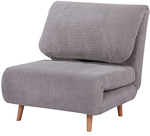 HOMCOM 2 in 1 Schlafsessel Klappbar Schlafsofa mit Bettfunktion Verstellbarer Rückenlehne, Gästebett bis 200kg Relaxsessel in Cordoptik Klappsessel für Wohnzimmer Schlafzimmer 82 x 87 x 89 cm Hellgrau